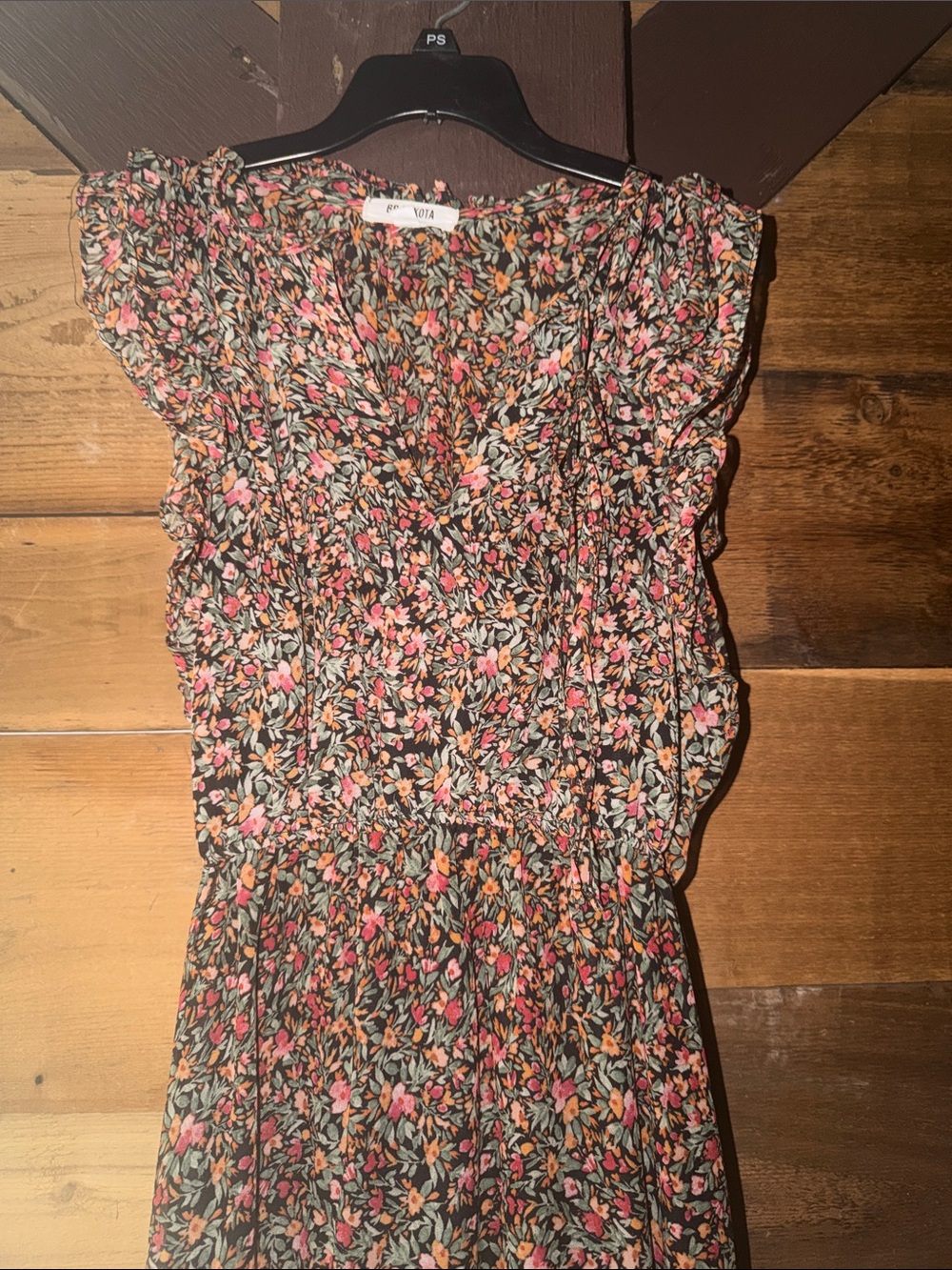 BB Dakota Floral Midi Dress in Black with Pink & Orange Flowers